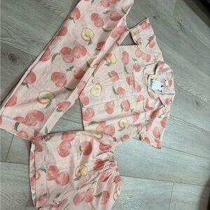 Girls Pink Peach-Print Short Pajama Set